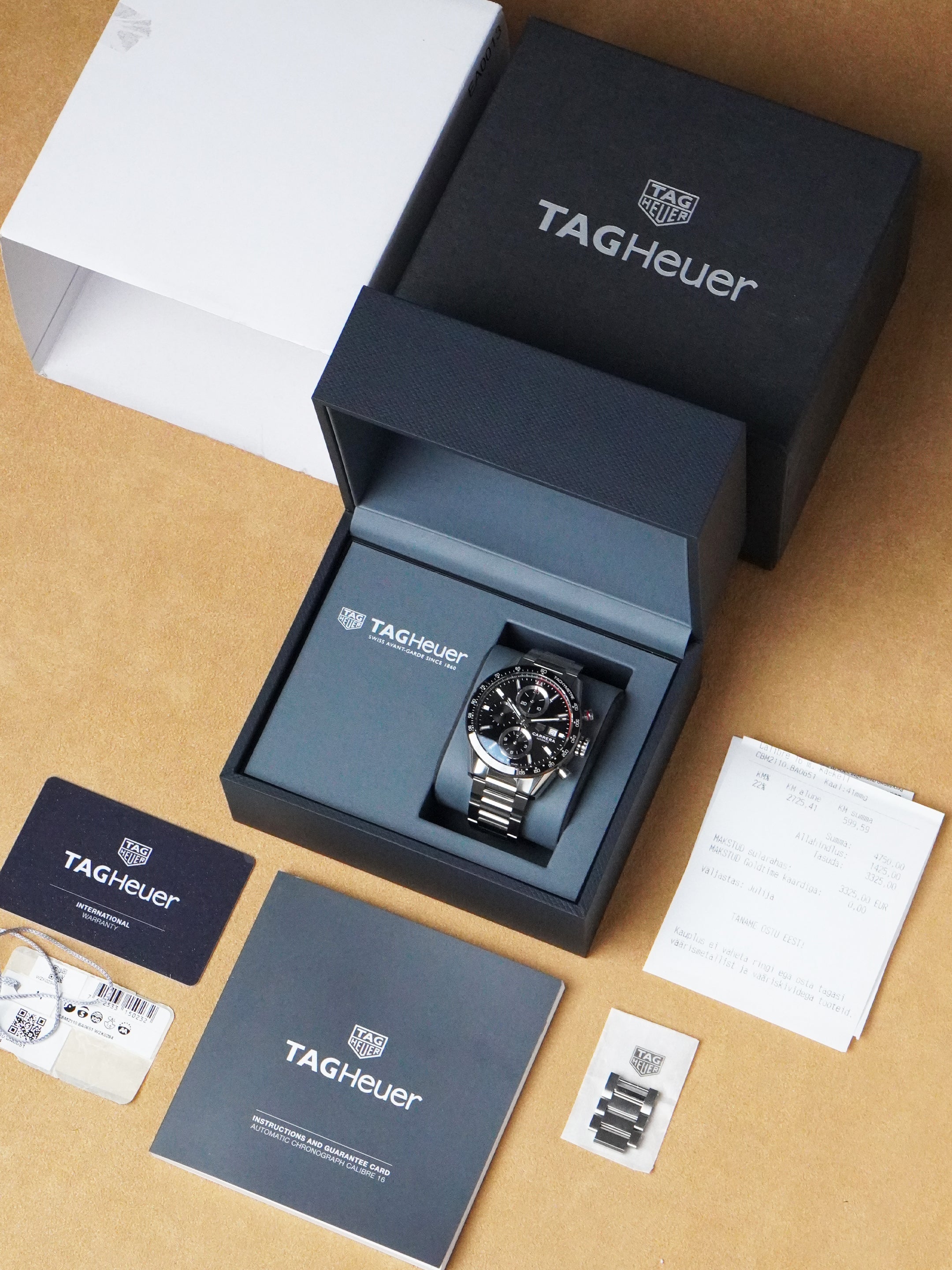 TAG Heuer Carrera Calibre 16 CBM2110.BA0651 - Stainless Steel, Black Dial, Automatic, Full Set (2024)