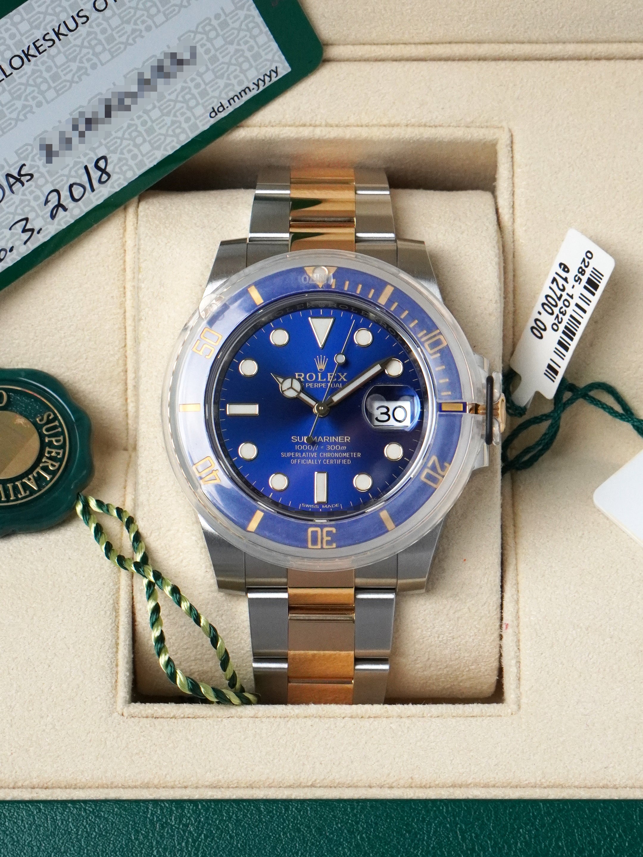 Rolex Submariner Date “Bluesy” 116613LB - SS/YG, Blue Dial, Automatic, Full Set (2018)