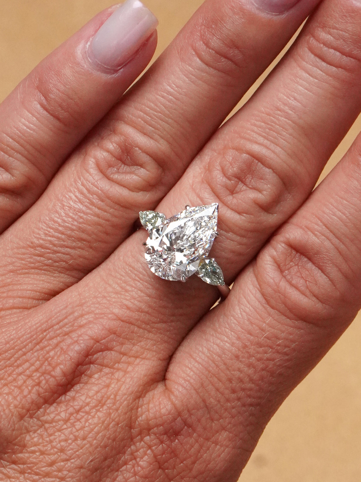 5.68 Ct Pear & Fancy Light Green Lab-Grown Diamond Ring – IGI Certified / VVS2 / 18K White Gold
