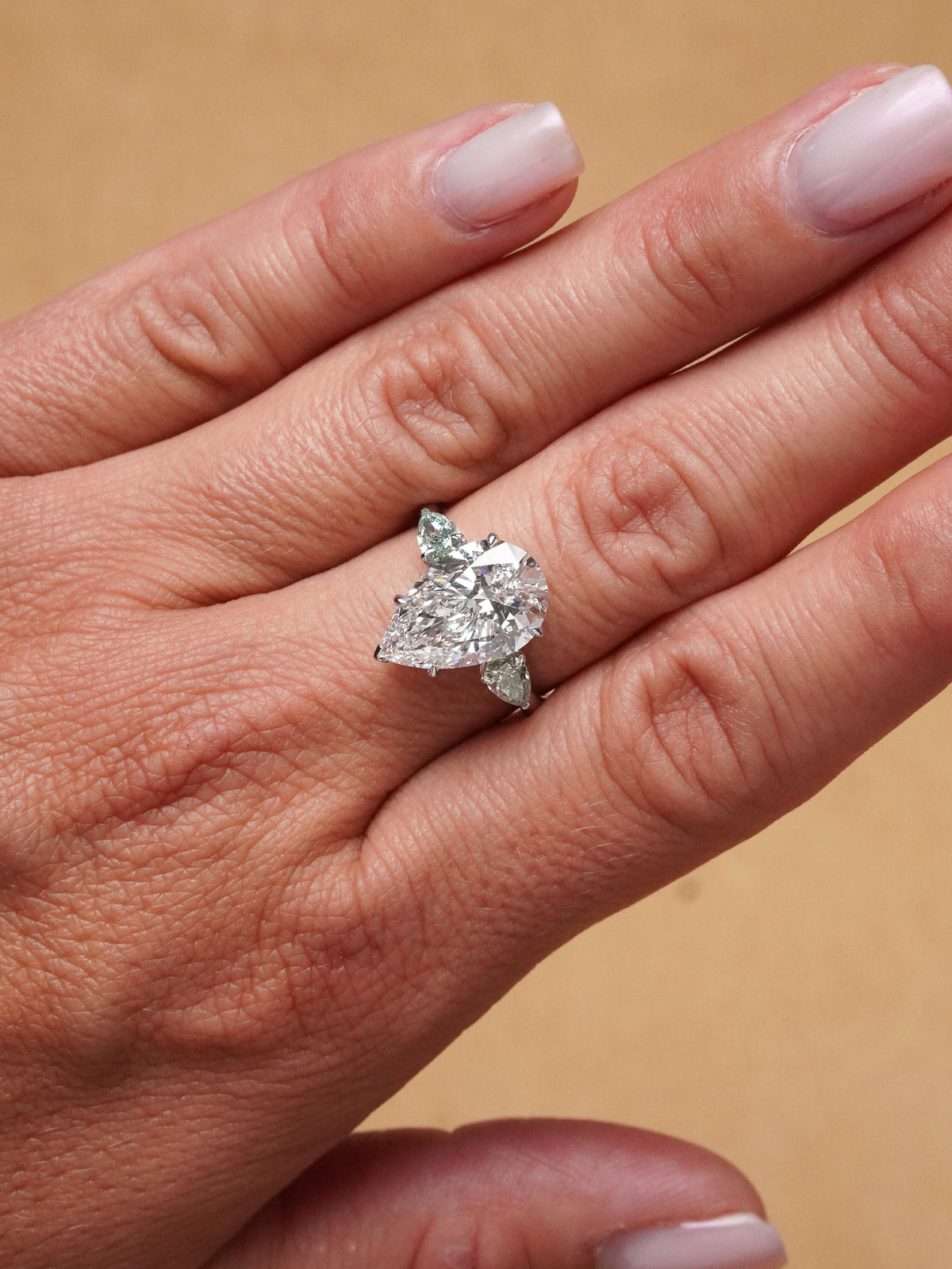 5.68 Ct Pear & Fancy Light Green Lab-Grown Diamond Ring – IGI Certified / VVS2 / 18K White Gold