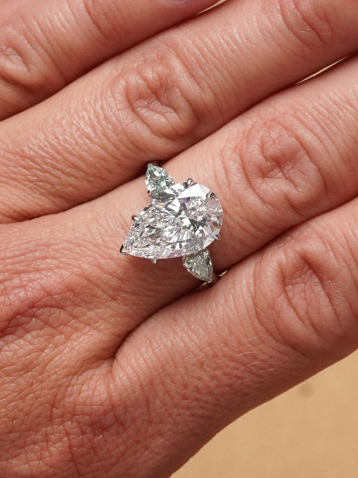 5.68 Ct Pear & Fancy Light Green Lab-Grown Diamond Ring – IGI Certified / VVS2 / 18K White Gold