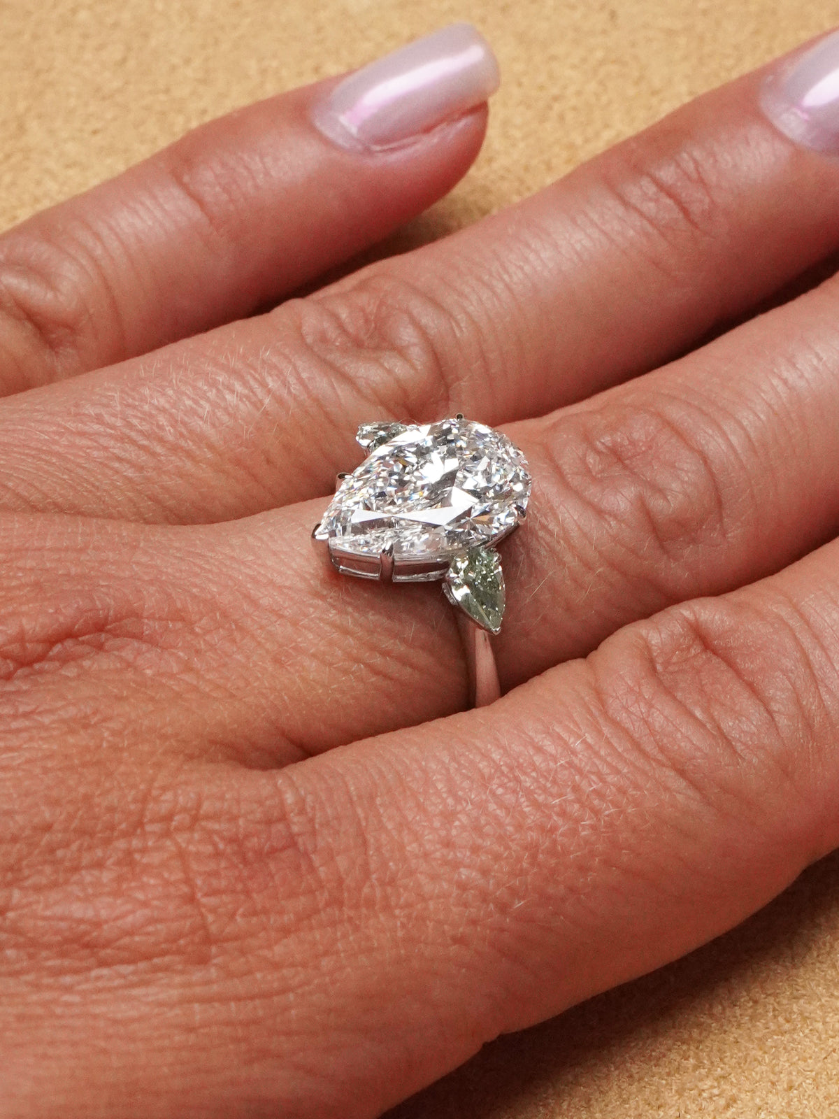 5.68 Ct Pear & Fancy Light Green Lab-Grown Diamond Ring – IGI Certified / VVS2 / 18K White Gold